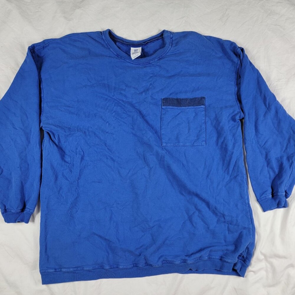 Vintage Hot Cotton Mens Large Blue Long Sleeve Pocket Tshirt Casual Outdoors
